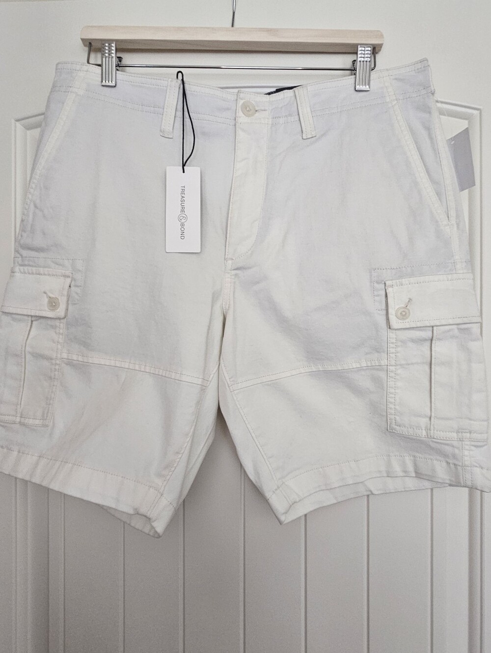 NWT Treasure & Bond Men's Off-White Cargo Shorts Cotton Blend Chino Pants Sz 34